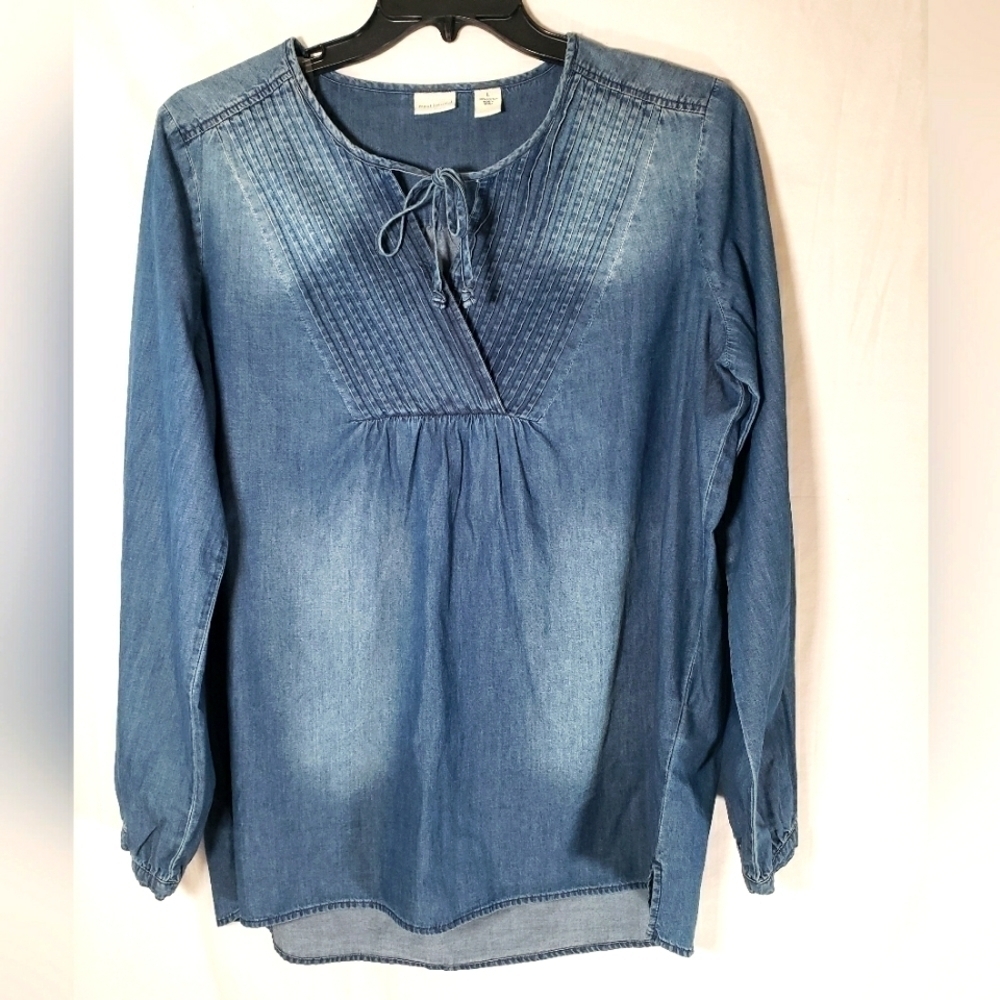 Westbound Faded Denim Long Sleeve Tie up Shirt 100% Cotton Sz L